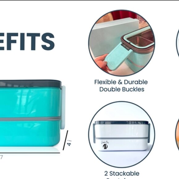 2 Tier Stackable Bento Lunch Box Set Includes Thermos Spoon Fork and Lunch Bag - Picture 15 of 16